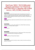 Final Exam: NR511 / NR 511 Differential Diagnosis and Primary Care Final Exam  (2023-2024 NEW!!!) | Questions with Verified Answers | 100% SCORE| Chamberlain 