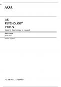 AQA AS PSYCHOLOGY Paper 2 MARK SCHEME 2023: Psychology in context
