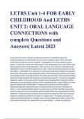 LETRS Unit 1-4 FOR EARLY CHILDHOOD And LETRS UNIT 2: ORAL LANGUAGE CONNECTIONS with complete Questions and Answers| Latest 2023 100 % verified