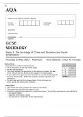 AQA GCSE SOCIOLOGY Paper 2 QUESTION PAPER 2023: The Sociology of Crime and Deviance and Social Stratification