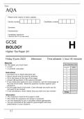 AQA GCSE BIOLOGY Higher Tier	Paper 2H june 2023
