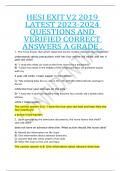 HESI EXIT V2 2019 LATEST 2023-2024 QUESTIONS AND VERIFIED CORRECT ANSWERS A GRADE