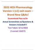 HESI Pharmacology &lpar;Pharm&rpar; Exam Version 1 &lpar;V1&rpar; BRAND NEW 55Q&As Guaranteed Pass w A&plus; Actual Screenshots Included&period; VERIFIED