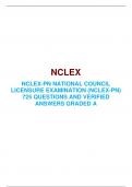 NCLEX-PN NATIONAL COUNCIL LICENSURE EXAMINATION (NCLEX-PN) 725 QUESTIONS AND ANSWERS