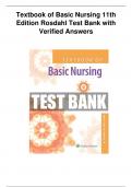 Textbook of Basic Nursing 11th Edition Rosdahl Test Bank with 100% Verified Answers