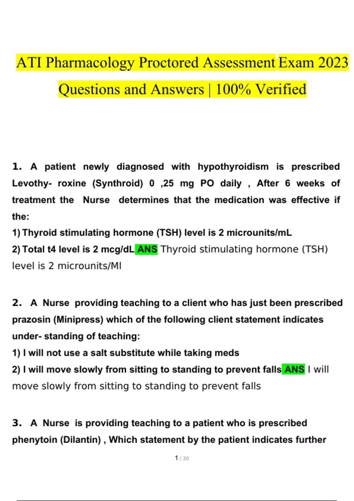 ATI Pharmacology Proctored Assessment questions and answers latest [100 ...