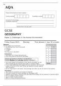 AQA GCSE GEOGRAPHY Paper 2 QUESTION PAPER 2023: Challenges in the Human Environment