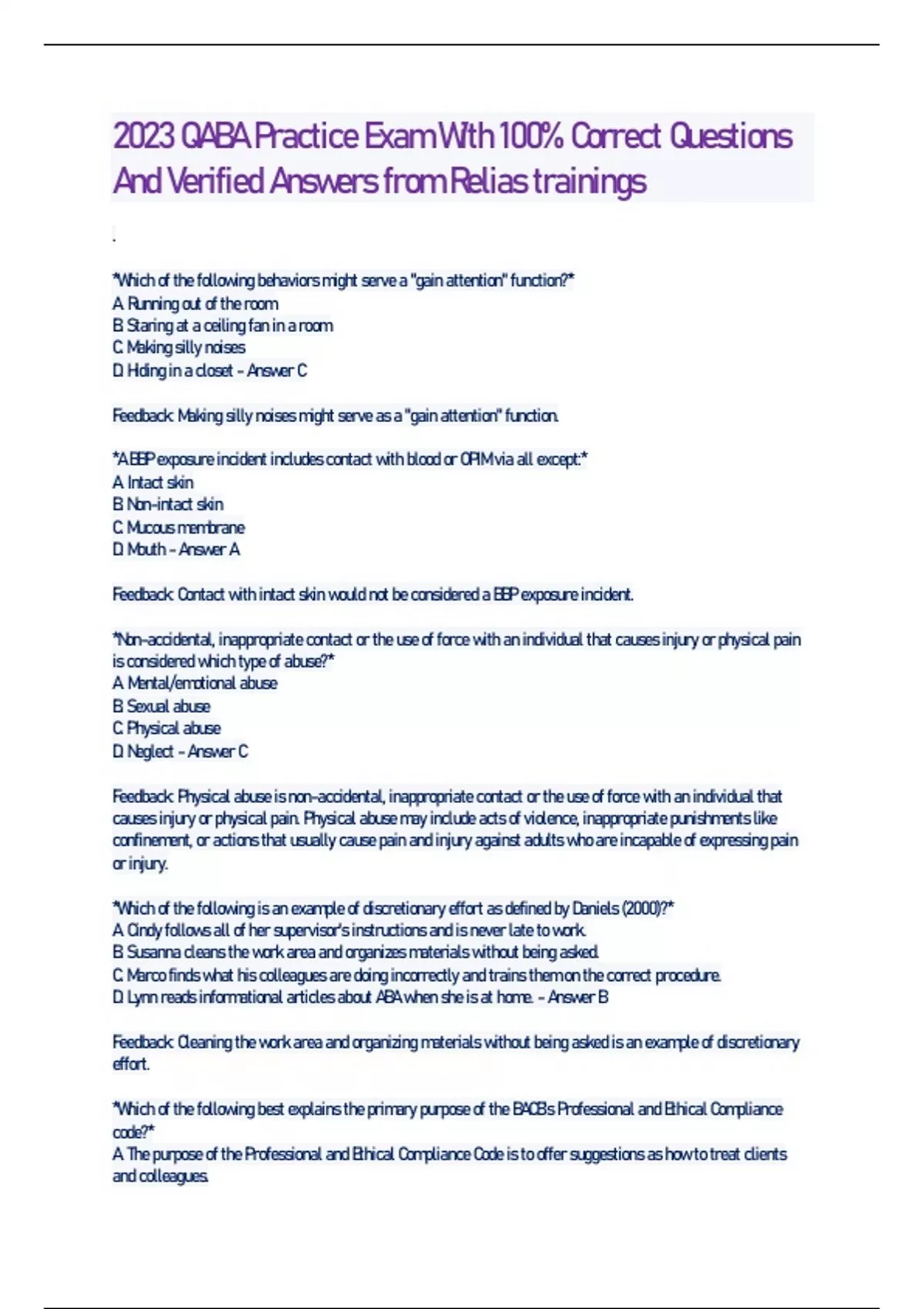 2023 QABA Practice Exam With 100% Correct Questions And Verified ...