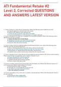 ATI Fundamental Retake #2 Level 2, Corrected QUESTIONS  AND ANSWERS LATEST VERSION