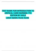 Quality Test Bank for Introduction To Critical Care Nursing 7th Edition By Sole Latest Update Study Guide| Latest Test Bank 100% Veriﬁed Answers