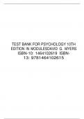 TEST BANK FOR PSYCHOLOGY 10TH EDITION IN MODULES DAVID G. MYERS ISBN-10: 1464102619 ISBN- 13: 9781464102615
