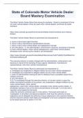 State of Colorado Motor Vehicle Dealer Board Mastery Examination