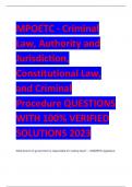 MPOETC - Criminal  Law&comma; Authority and  Jurisdiction&comma;  Constitutional Law&comma;  and Criminal  Procedure QUESTIONS  WITH 100&percnt; VERIFIED  SOLUTIONS 2023
