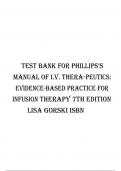TEST BANK FOR PHILLIPS’S MANUAL OF I.V. THERA- PEUTICS: EVIDENCE-BASED PRACTICE FOR INFUSION THERAPY 7TH EDITION LISA GORSKI ISBN