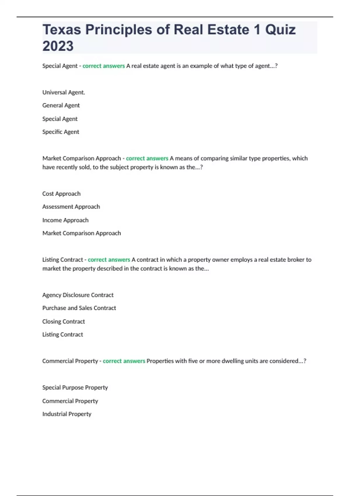 Texas Principles of Real Estate 1 Quiz 2023 Texas Principles of Real