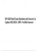 MN 568 Introduction To Nursing&colon; Final Exam Questions and Answers Latest Update 2023&sol;2024 Graded 100&percnt; 