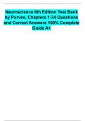 Neuroscience 6th Edition Test Bank by Purves, Chapters 1-34 Questions and Correct Answers 100% Complete Guide A+