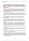Florida Public All Lines Adjuster Exam FALL  2023 75 CORRECTLY ANSWERED QUESTIONS GRADED A&plus;