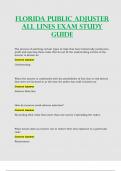 Florida Public Adjuster All Lines Exam Study Guide (Latest 2023 / 2024)