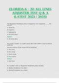Florida 6 &ndash; 20 All Lines Adjuster Test Q & A &lpar;Latest 2023 &sol; 2024&rpar;&semi; 100&percnt; Correct and Verified
