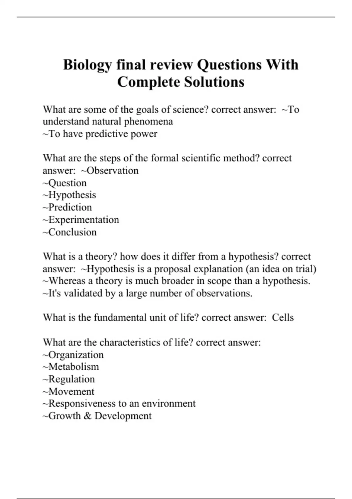 Biology final review Questions With Complete Solutions - Biology ...