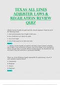 Texas All Lines Adjuster Laws & Regulation Review Quiz; All Correct (Latest 2023 / 2024)
