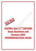 NAPSRx Test 17TH EDITION Exam Questions and Answers 2023 PHARMACEUTICAL SALES