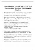 Pharmacology: Practice Test #1| Ivy Tech Pharmacology| Questions With Complete Solutions