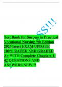 Test Bank for Success in Practical  Vocational Nursing 9th Edition 2023 latest EXAM UPDATE 100% RATED AND GRADED A+ WITH Complete Chapters 1-42 QUESTIONS AND ANSWERS NEW!!!