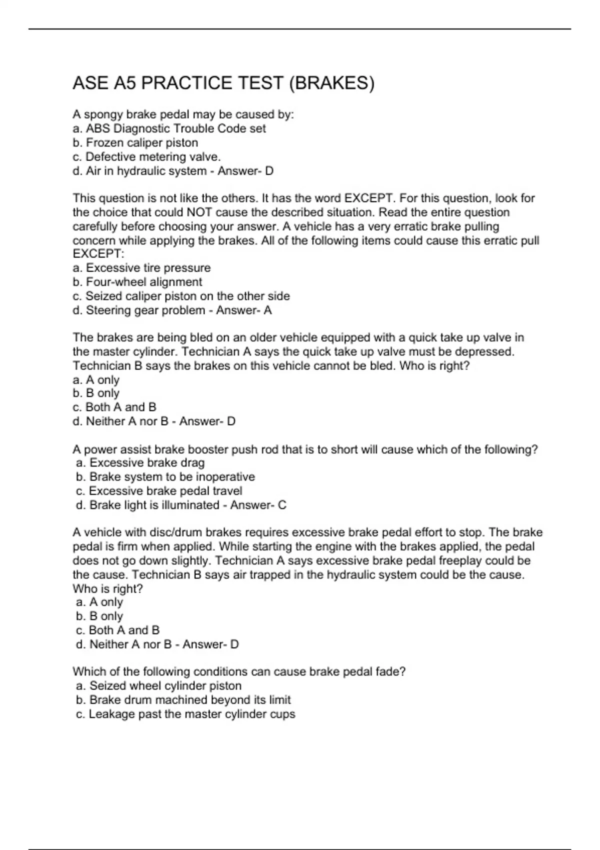 ASE Diesel Engines test T2 practice test 1 with Answers., Exams Nursing