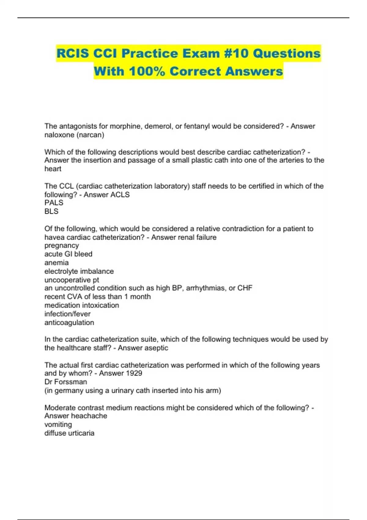 RCIS CCI Practice Exam 10 Questions With 100 Correct Answers RATED A+ 20232024 LATEST UPDATE