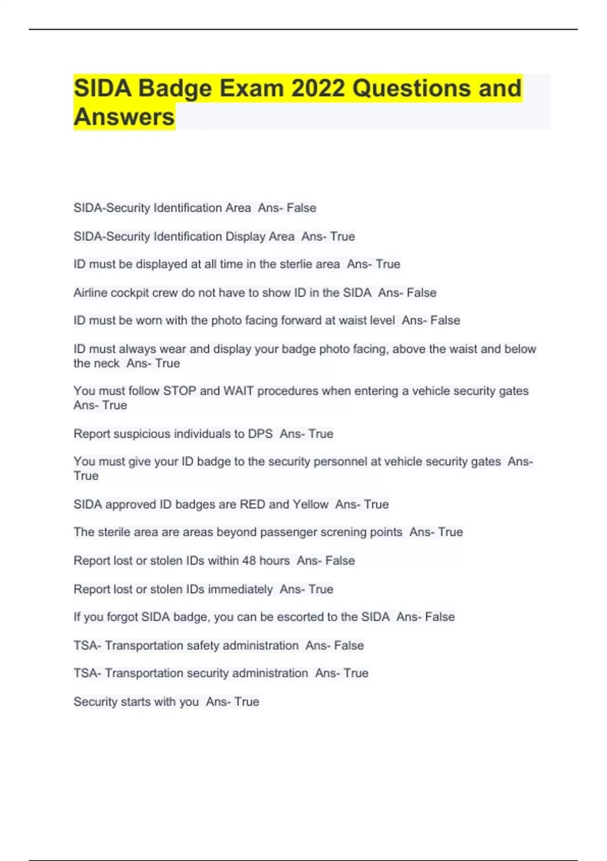 SIDA Badge Exam 2022 Questions and Answers SIDA Badge Stuvia US