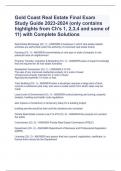 Gold Coast Real Estate Final Exam Study Guide 2023-2024 &lpar;only contains highlights from Ch's 1&comma; 2&comma;3&comma;4 and some of 11&rpar; with Complete Solutions