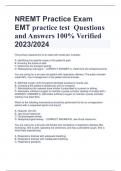 NREMT Practice Exam  EMT practice test Questions  and Answers 100% Verified 2023/2024
