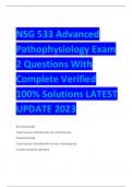 NSG 533 Advanced  Pathophysiology Exam  2 Questions With  Complete Verified  100% Solutions LATEST  UPDATE 2023