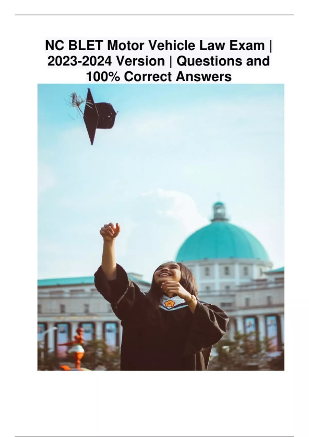 NC BLET Motor Vehicle Law Exam Version Questions and 100 Correct