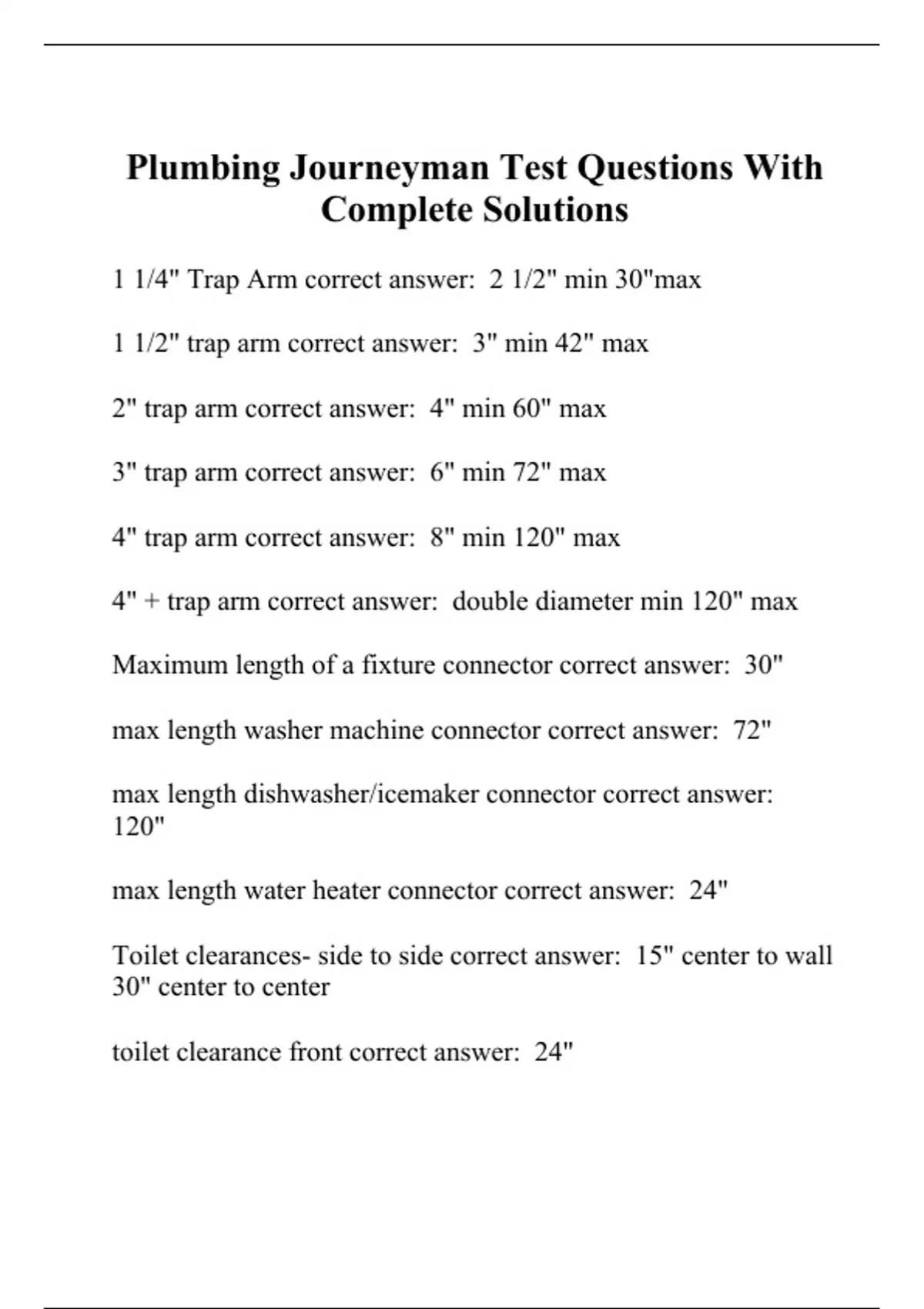 Plumbing Journeyman Test Questions With Complete Solutions Plumbing
