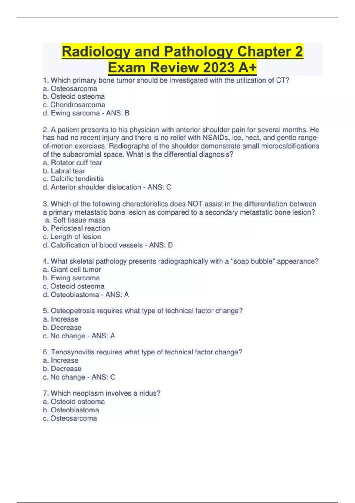Radiology and Pathology Chapter 2 Exam Review 2023 A+ Radiology and