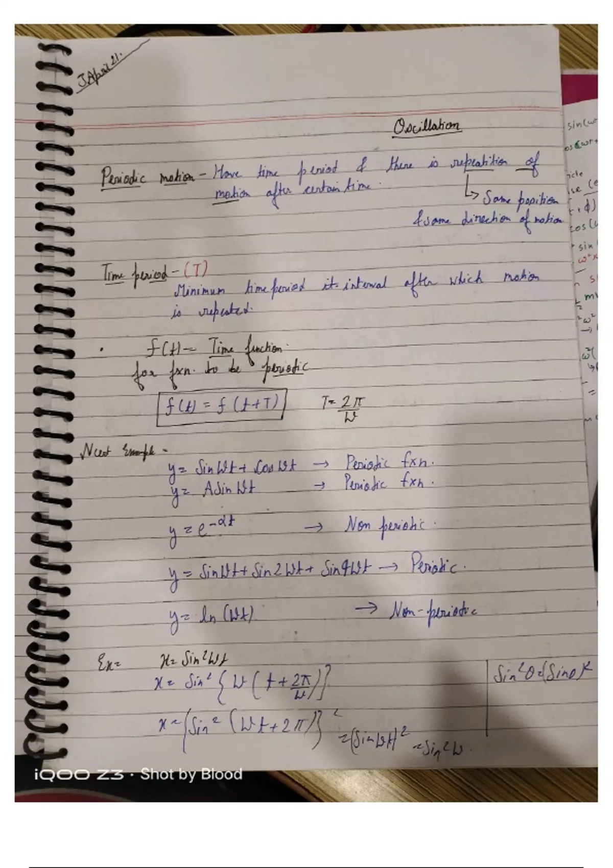 JEE/NEET Oscillation Topper's handwritten notes for Class 12 JEE