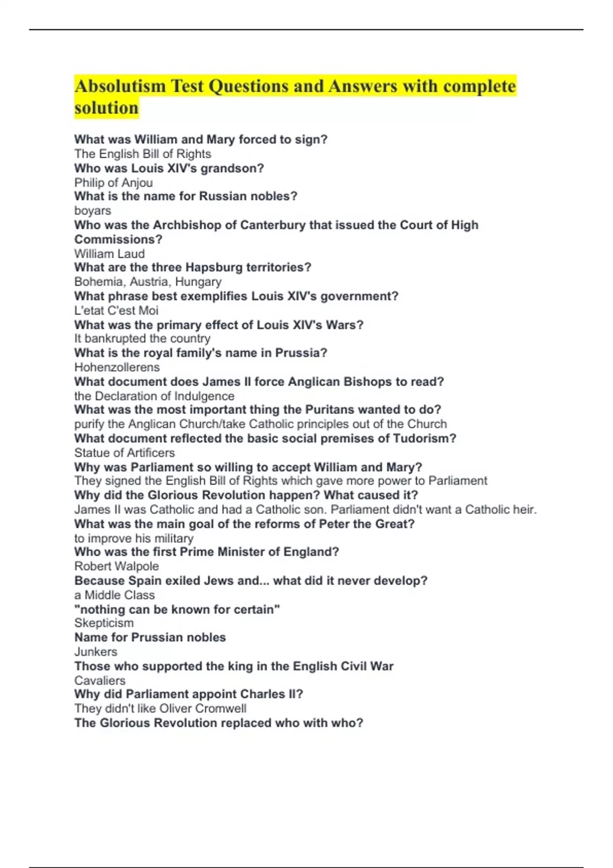 Absolutism Bundled Exam latest 2023 with complete solution - Stuvia US