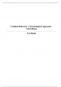 Criminal Behavior A Psychological Approach 11 edtion test bank complete A+ grade.