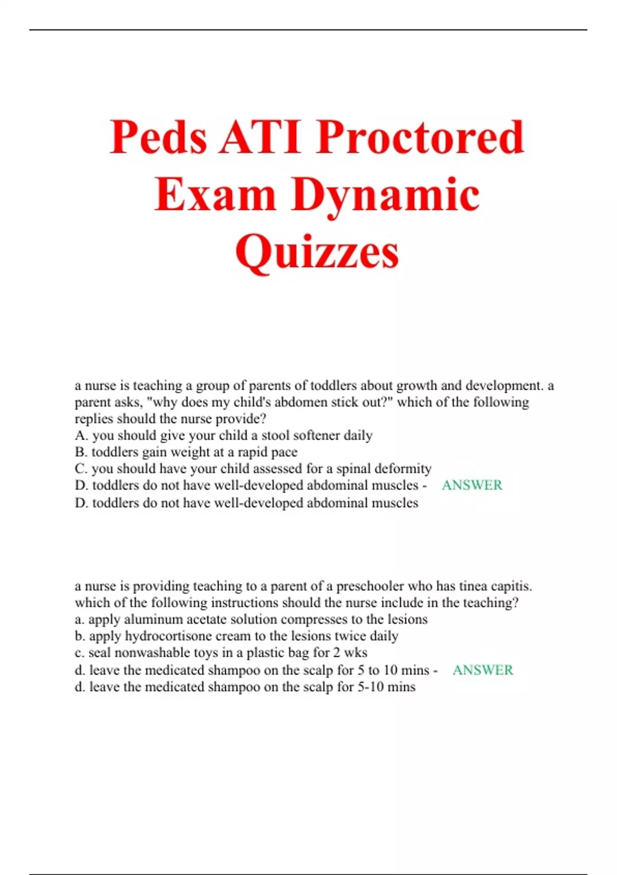 Ped Sam Pediatric Kit.pdf Peds ATI Proctored Exam Dynamic Quizzes - ATI Pediatric PED - Stuvia US