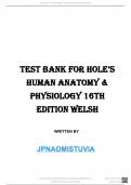 Test Bank for Hole’s Human Anatomy and Physiology, 16th Edition, Charles Welsh, Cynthia Prentice-Craver