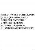 PHIL 347 WEEK 6 CHECKPOINTQUIZ / QUESTIONS AND CORRECT ANSWERS / UPDATED VERSION 2023/2024 GRADED A+ CHAMBERLAIN UNIVERSITY.