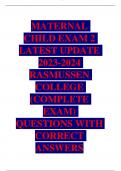 MATERNAL CHILD EXAM 2  LATEST UPDATE 2023-2024 RASMUSSEN COLLEGE  (COMPLETE EXAM) QUESTIONS WITH  CORRECT  ANSWERS
