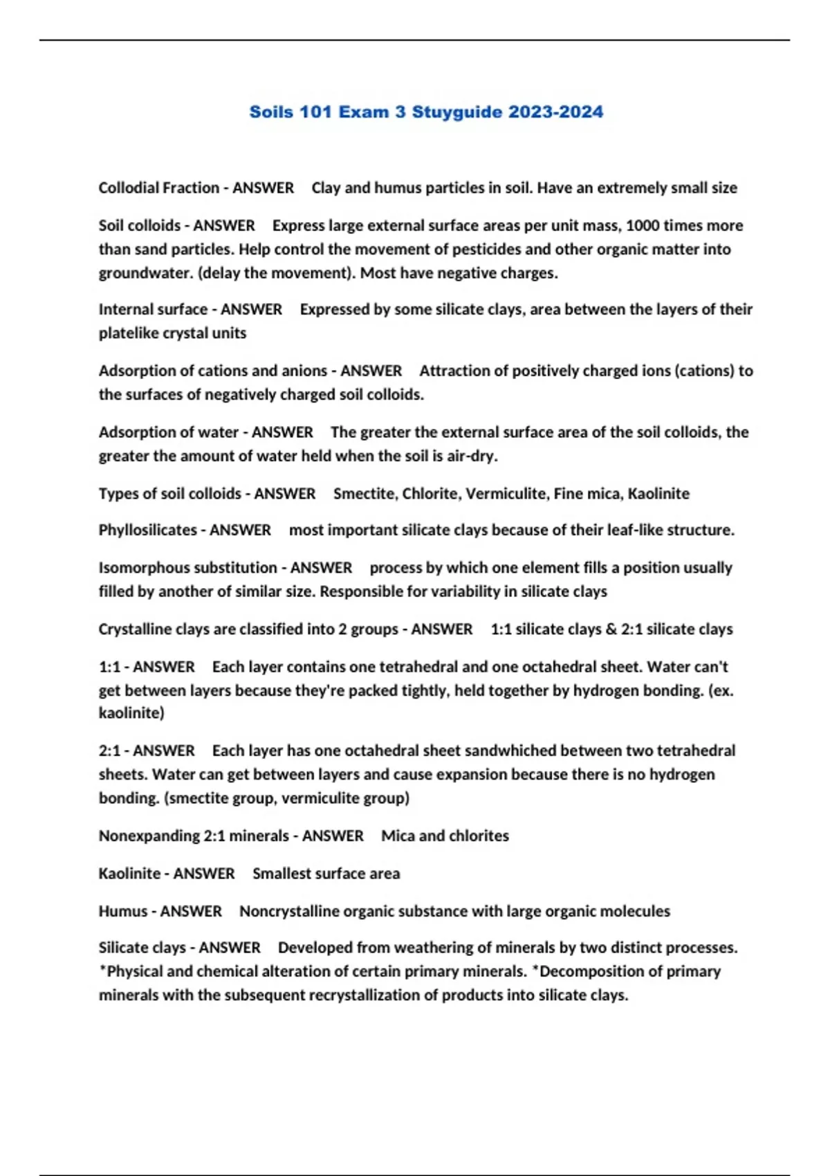 Soils 101 Exam 3 Stuyguide Soils 101 Stuvia US