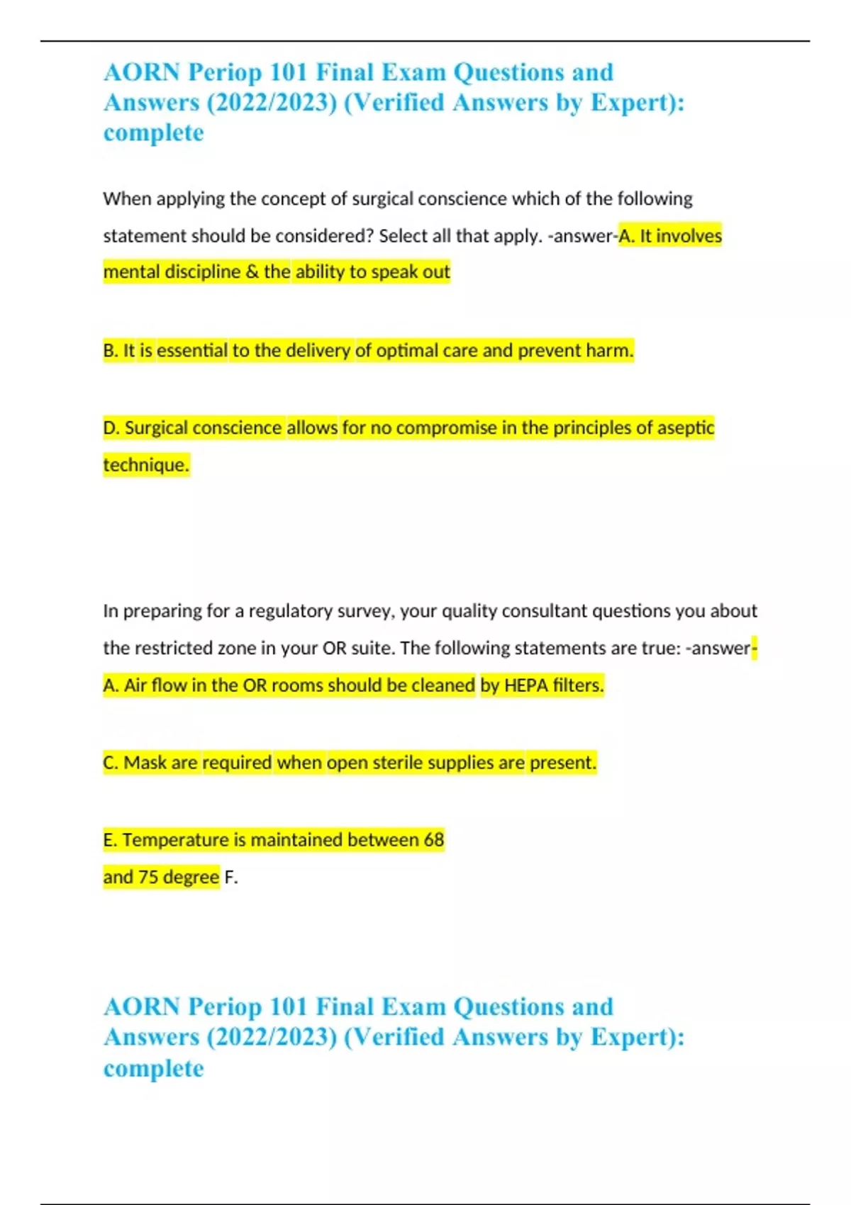 AORN Periop 101 Final Exam Questions and Answers (2022/2023) (Verified ...