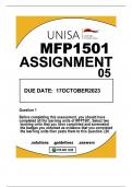 MFP1501 ASSIGNMENT 05 DUE DATE 17 OCTOBER 2023