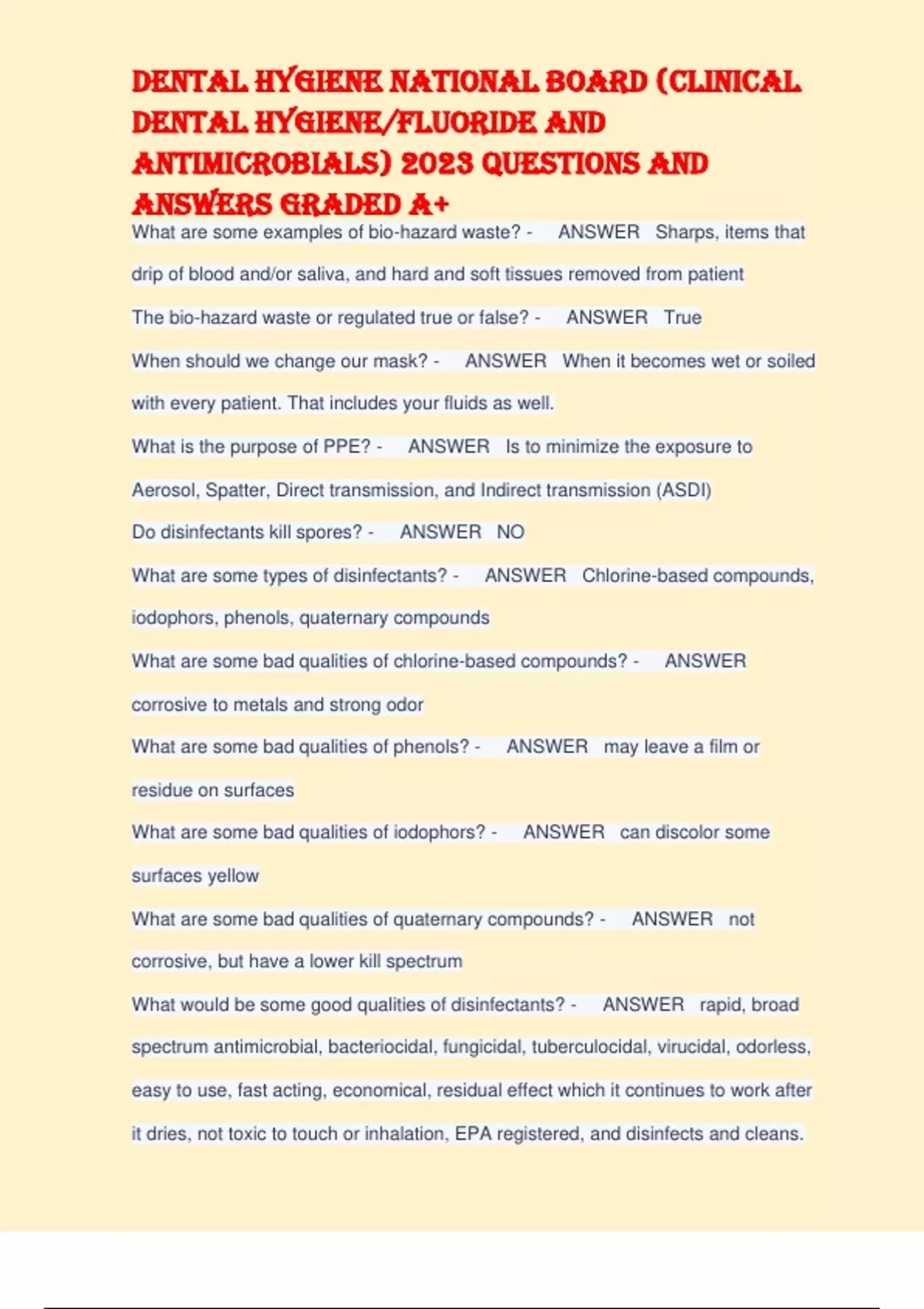 Dental Hygiene national Board 2023 Latest Clinical Dental Hygiene