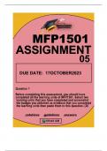 MFP1501 ASSIGNMENT 05 DUE DATE 17 OCTOBER2023
